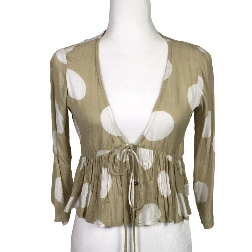 NWOT Billabong Size S Take Me On Top Beige White Dot Gauzy Wrap Beach Peplum